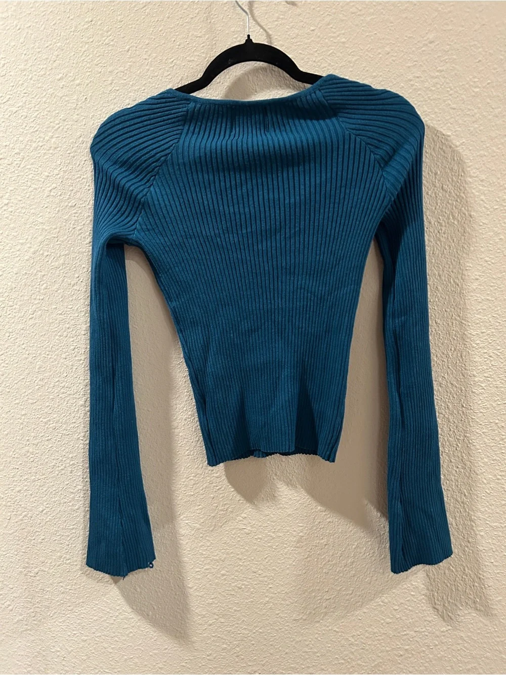 Pink Rose Teal Ribbed Square-Neck Long Sleeve Top